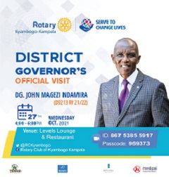 TFL Oeganda 2021: Aankondiging bezoek District Governor Rotary Kyambogo aan TFL centrum Mulago Hospital